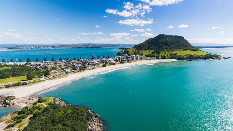 Mt Maunganui view from Moturiki Island, New Zealand.