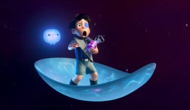 Elio looks shocked as he flies through space.