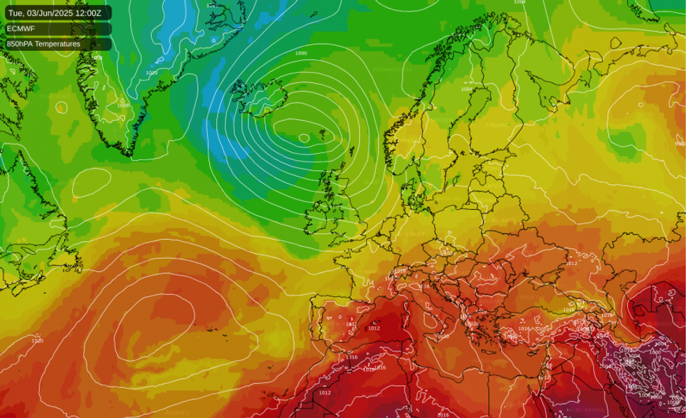 NetWeather weather map showing low pressure in June