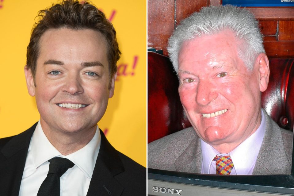 An image collage containing 2 images, Image 1 shows Stephen Mulhern at the ITV Palooza!, Image 2 shows Roy Walker, TV presenter, holding a beer, framed by a television