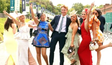 Glamorous racegoers make the most of the hot weather in colourful mini dresses and eye-catching hats at York races