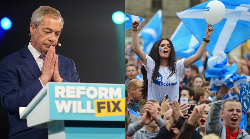 Nigel Farage (left), Scottish independence (right)