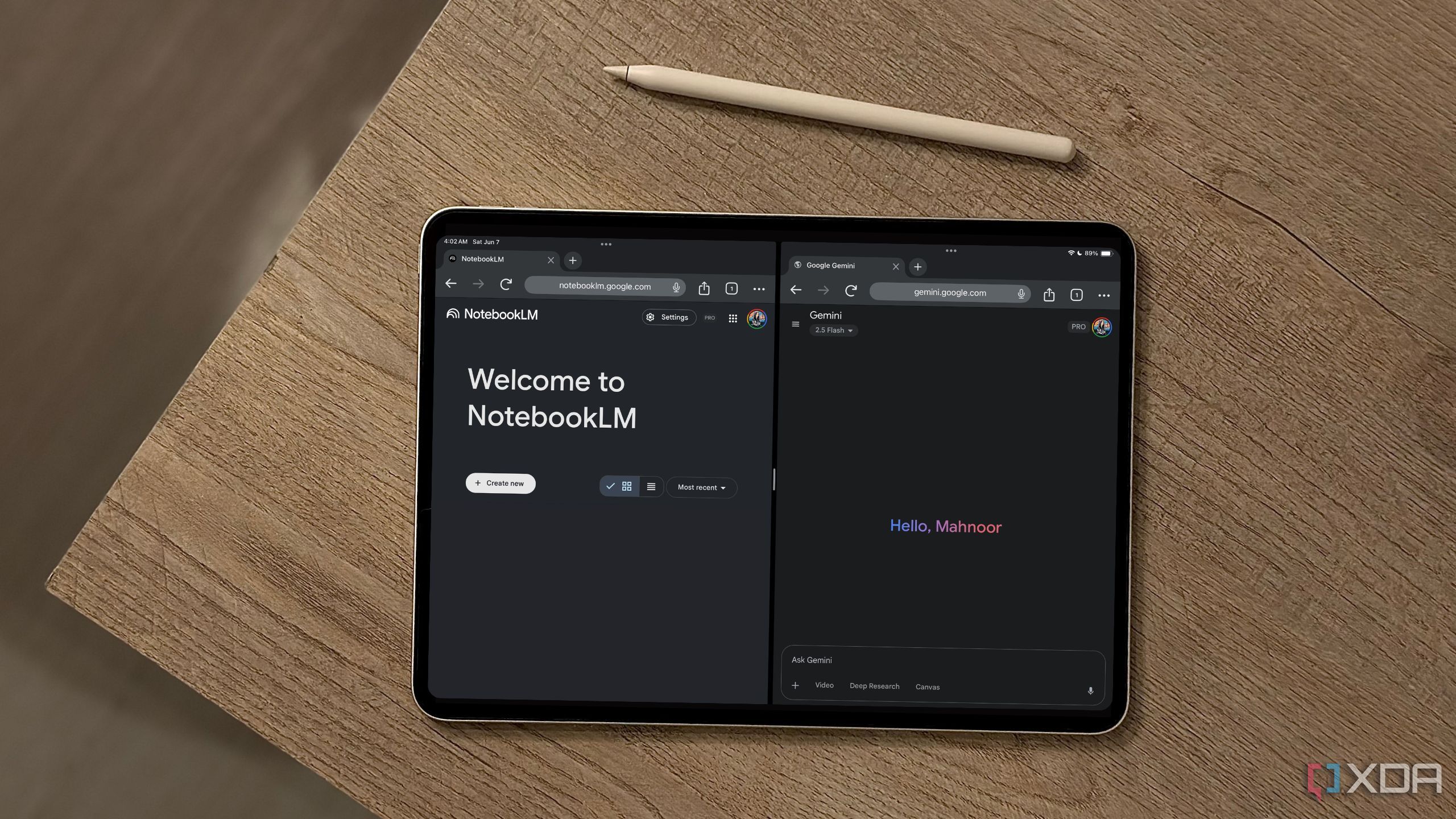 NotebookLM and Gemini's website displayed 