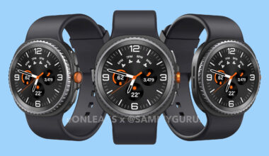 Renders of the Samsung Galaxy Watch 8 Classic on a blue background
