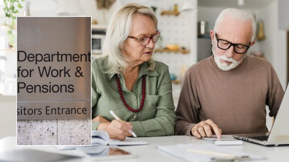 Older couple and DWP sign