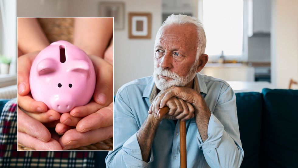 Older man and piggy bank