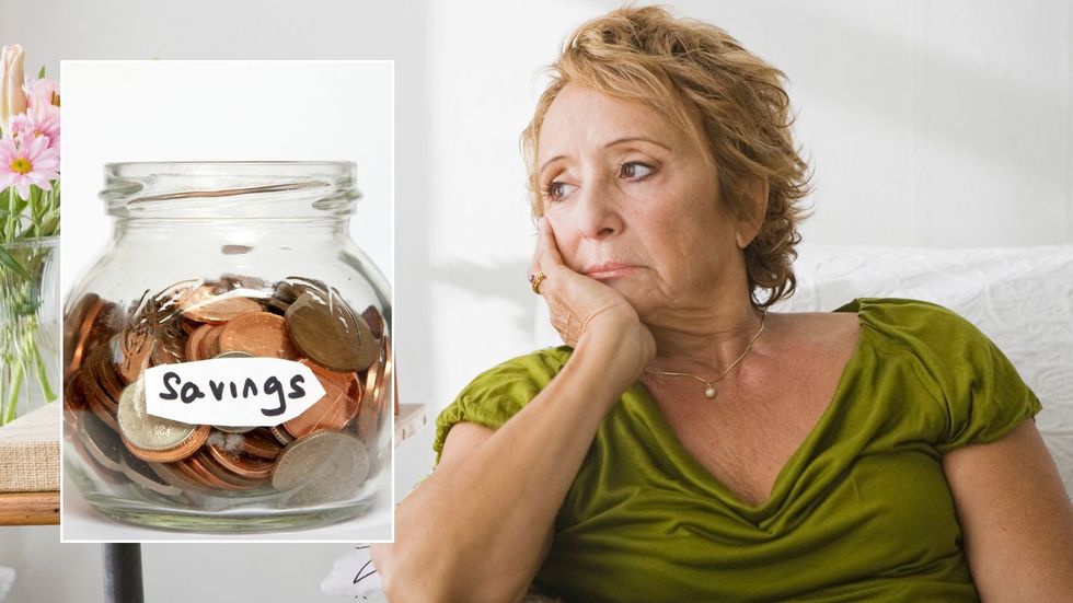 Older woman and savings pot