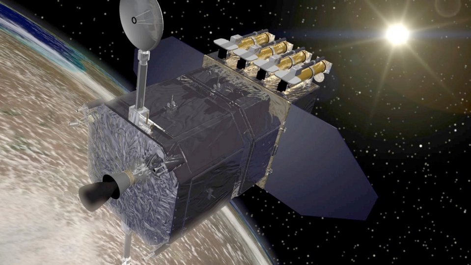 Illustration of the NASA Solar Dynamics Observatory (SDO) in space.