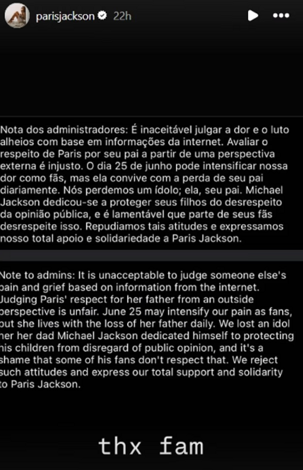 Paris Jackson Instagram story