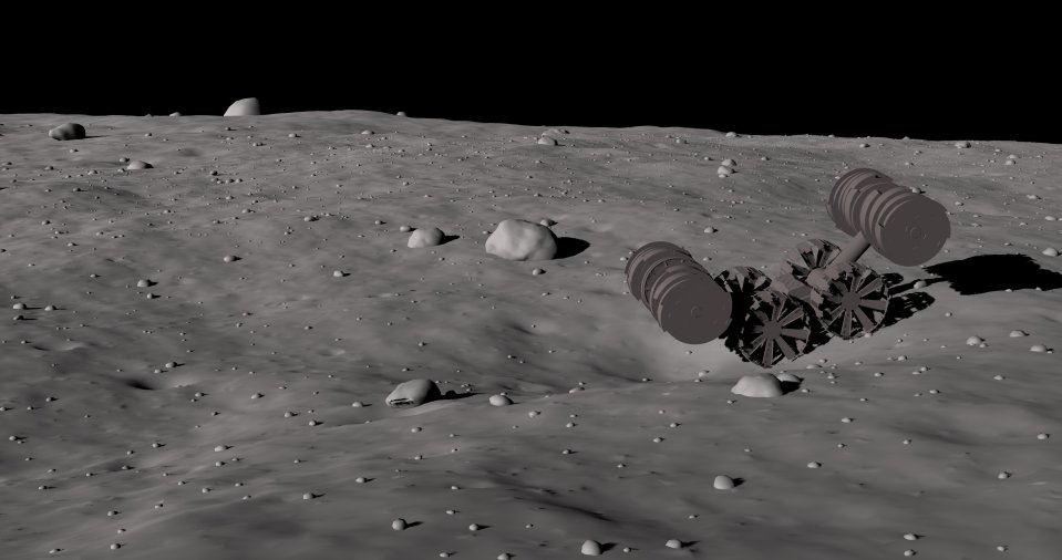 Illustration of a lunar excavator on the moon's surface.