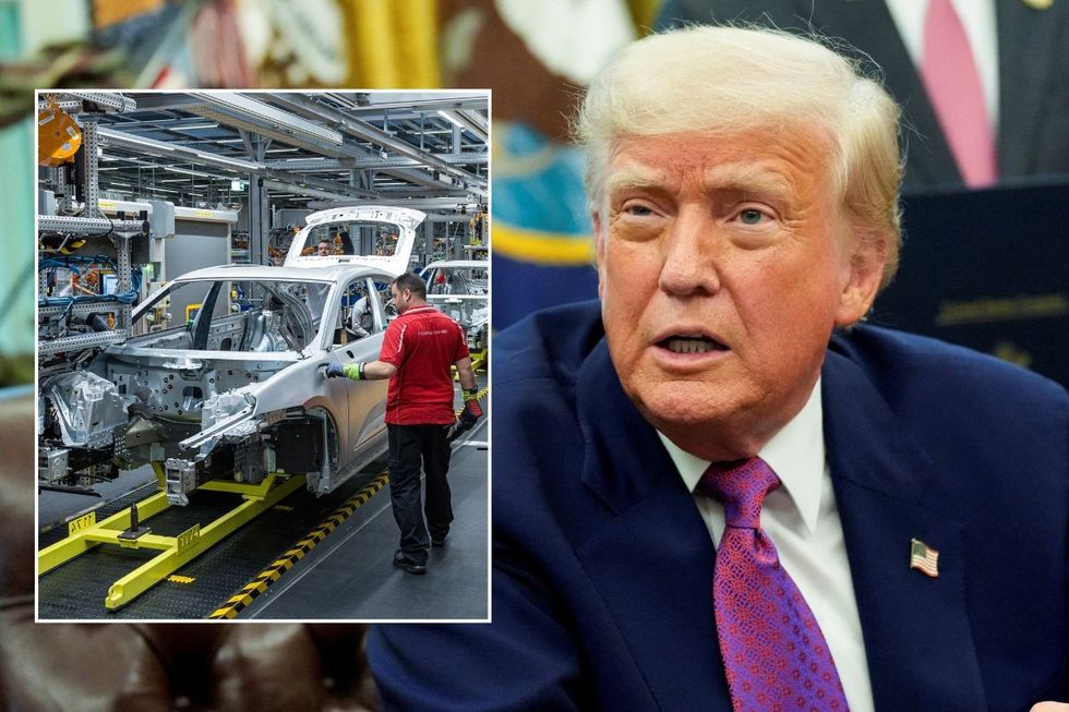 Porsche manufacturing factory and President Donald Trump
