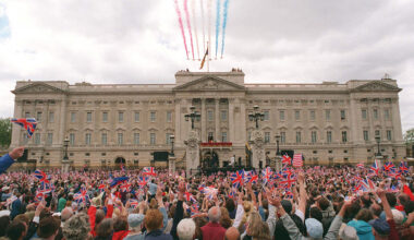 Buckingham Palace exterior on VE Day