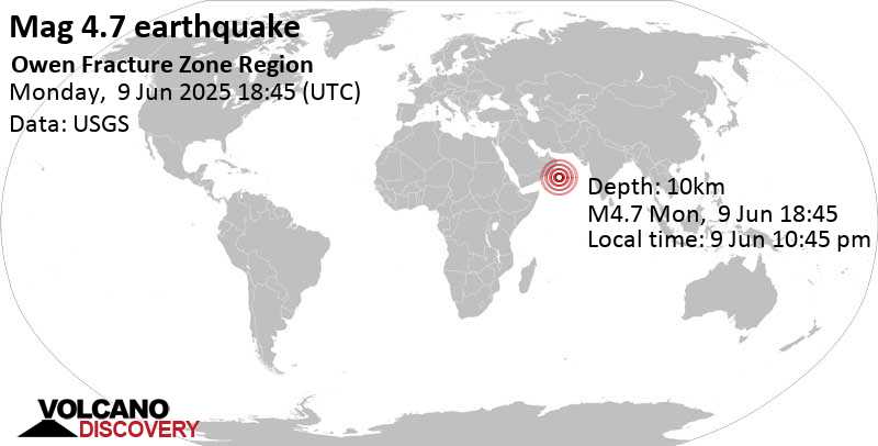 4.7 quake Arabian Sea, Oman, Jun 9, 2025 10:45 pm (GMT +4)