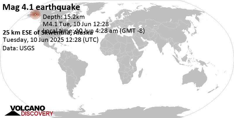 4.1 quake Matanuska-Susitna Borough, 59 mi northwest of Anchorage, Anchorage Municipality, Alaska, United States, Jun 10, 2025 04:28 am (Anchorage time)
