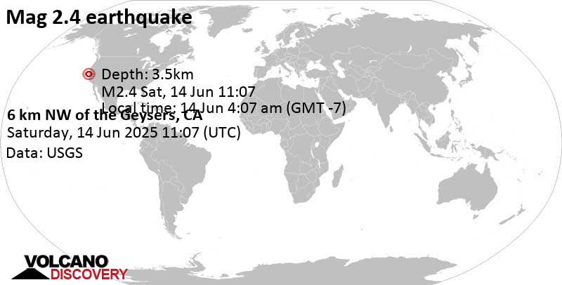 2.4 quake 26 mi north of Santa Rosa, Sonoma County, California, United States, Jun 14, 2025 04:07 am (GMT -7)