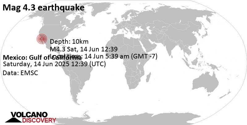 4.3 quake 86 km southeast of San Felipe, Estado de Baja California, Mexico, Jun 14, 2025 05:39 am (GMT -7)