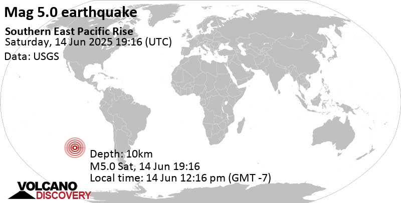 5.0 quake Southern East Pacific Rise Jun 14, 2025 12:16 pm (GMT -7)