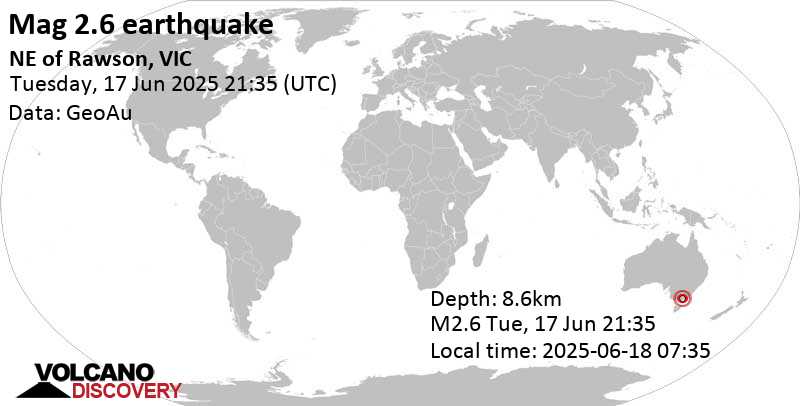 2.6 quake Wellington, 33 km north of Traralgon, Latrobe, Victoria, Australia, Jun 18, 2025 07:35 am (GMT +10)