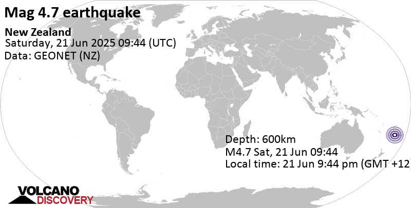 4.7 quake South Pacific Ocean, Fiji, Jun 21, 2025 09:44 pm (GMT +12)