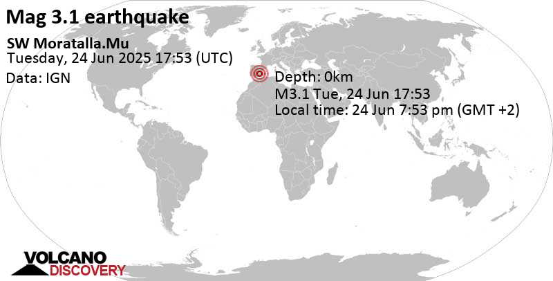 3.1 quake 5.9 km northwest of Caravaca, Murcia, Spain, Jun 24, 2025 07:53 pm (Madrid time)