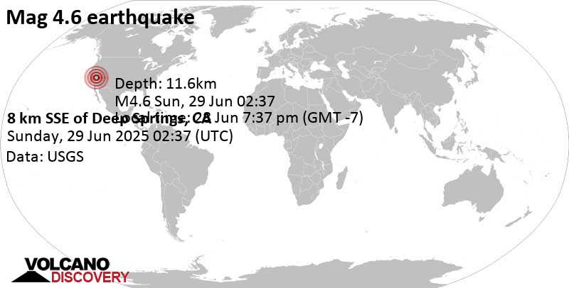 4.6 quake 26 mi east of Bishop, Inyo County, California, United States, Jun 28, 2025 07:37 pm (Los Angeles time)