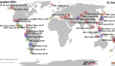 Worldwide earthquakes above magnitude 3 during the past 24 hours on 11 Jun 2025