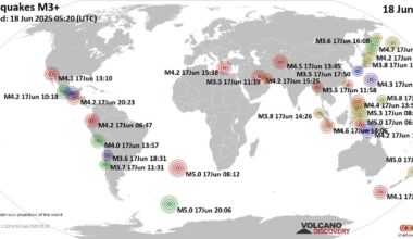Worldwide earthquakes above magnitude 3 during the past 24 hours on 18 Jun 2025