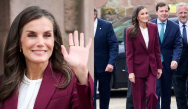 Queen Letizia of Spain Embraces Burgundy Trend in Bleis Madrid Suit