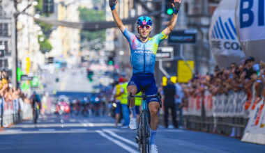 Diego Ulissi (XDS-Astana) celebrates his win at the 2025 Giro dell'Appennino (credit: US Pontedecimo/Giro dell'Appennino)