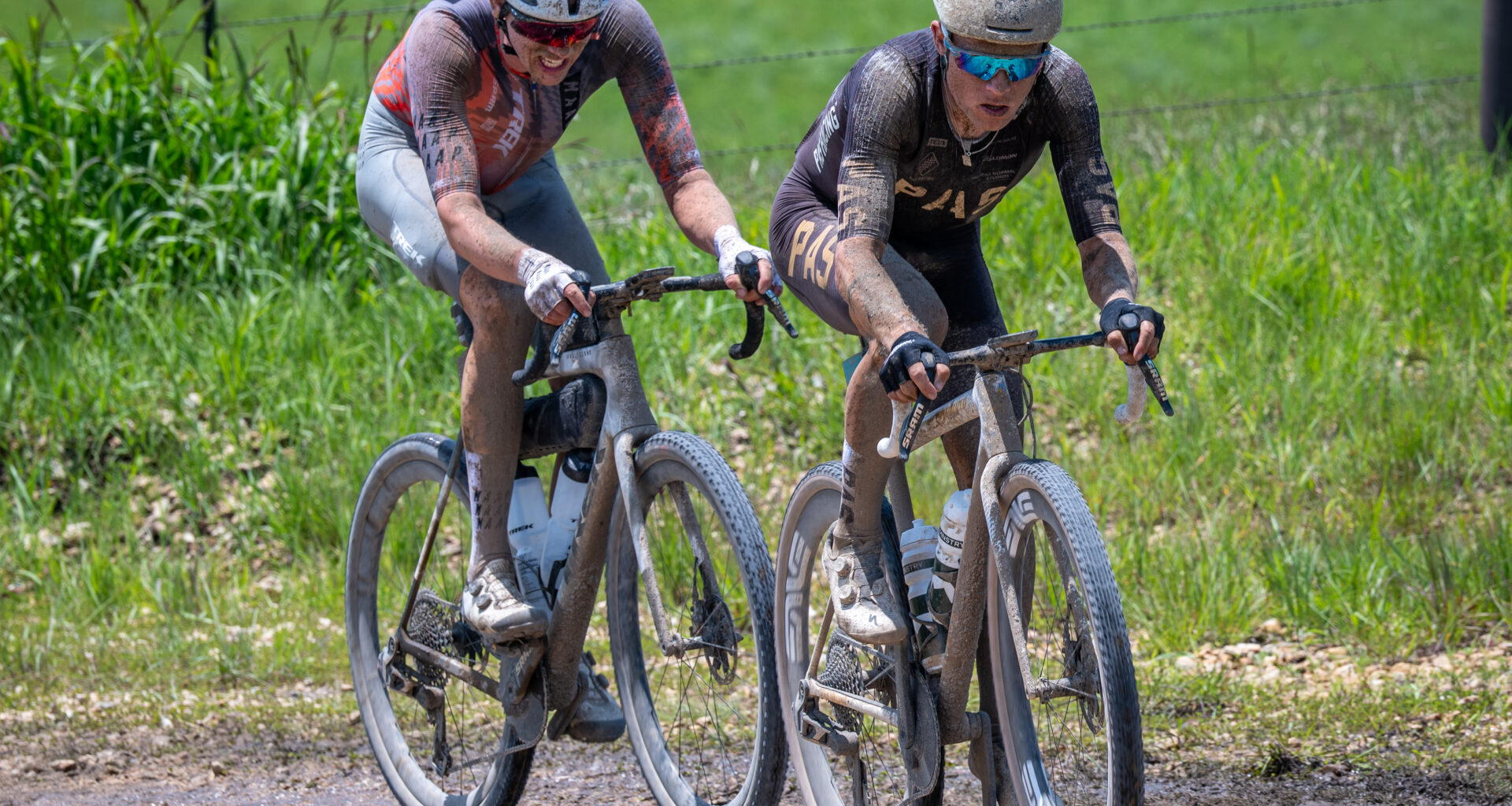 Torbjørn Røed (Trek Driftless), on left, and Mads Würtz-Schmidt (PAS Racing) rode together with fresh hydration from checkpoint two