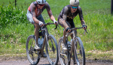Torbjørn Røed (Trek Driftless), on left, and Mads Würtz-Schmidt (PAS Racing) rode together with fresh hydration from checkpoint two