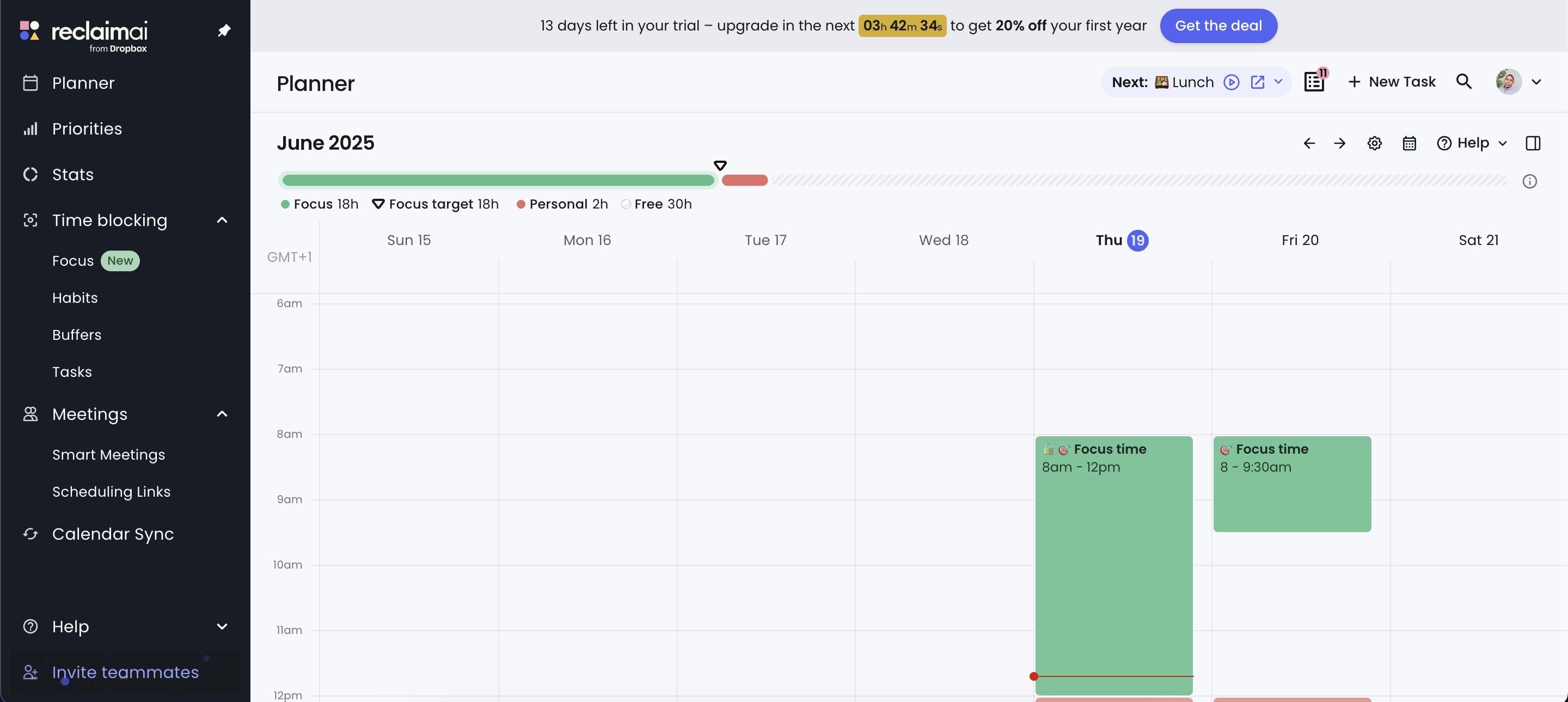 Reclaim AI calendar