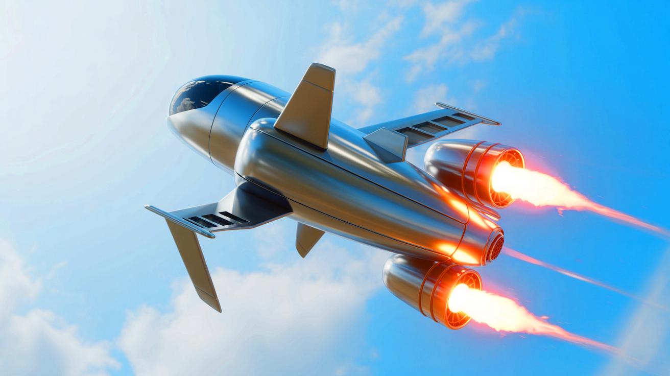 Illustration of the iRonCub3, the world's first jet-powered humanoid robot, in flight. Image generated by AI.
