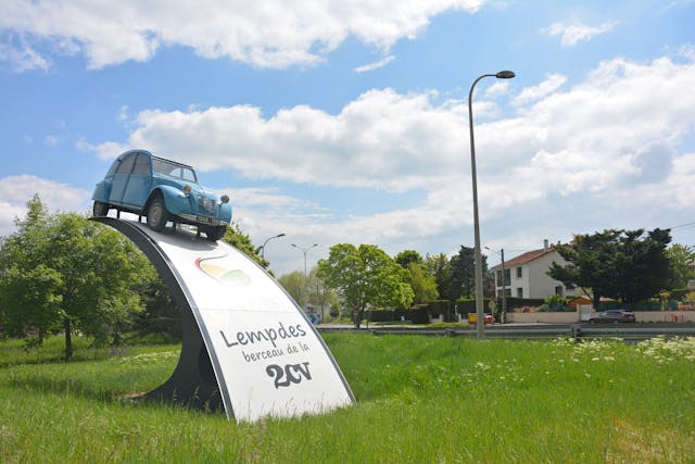 Citroen 2CV roadside attraction in Lempdes, France
