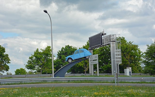Citroen 2CV roadside attraction in Lempdes, France
