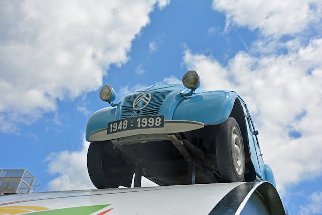 Citroen 2CV roadside attraction in Lempdes, France