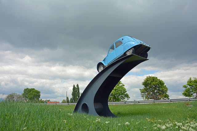 Citroen 2CV roadside attraction in Lempdes, France