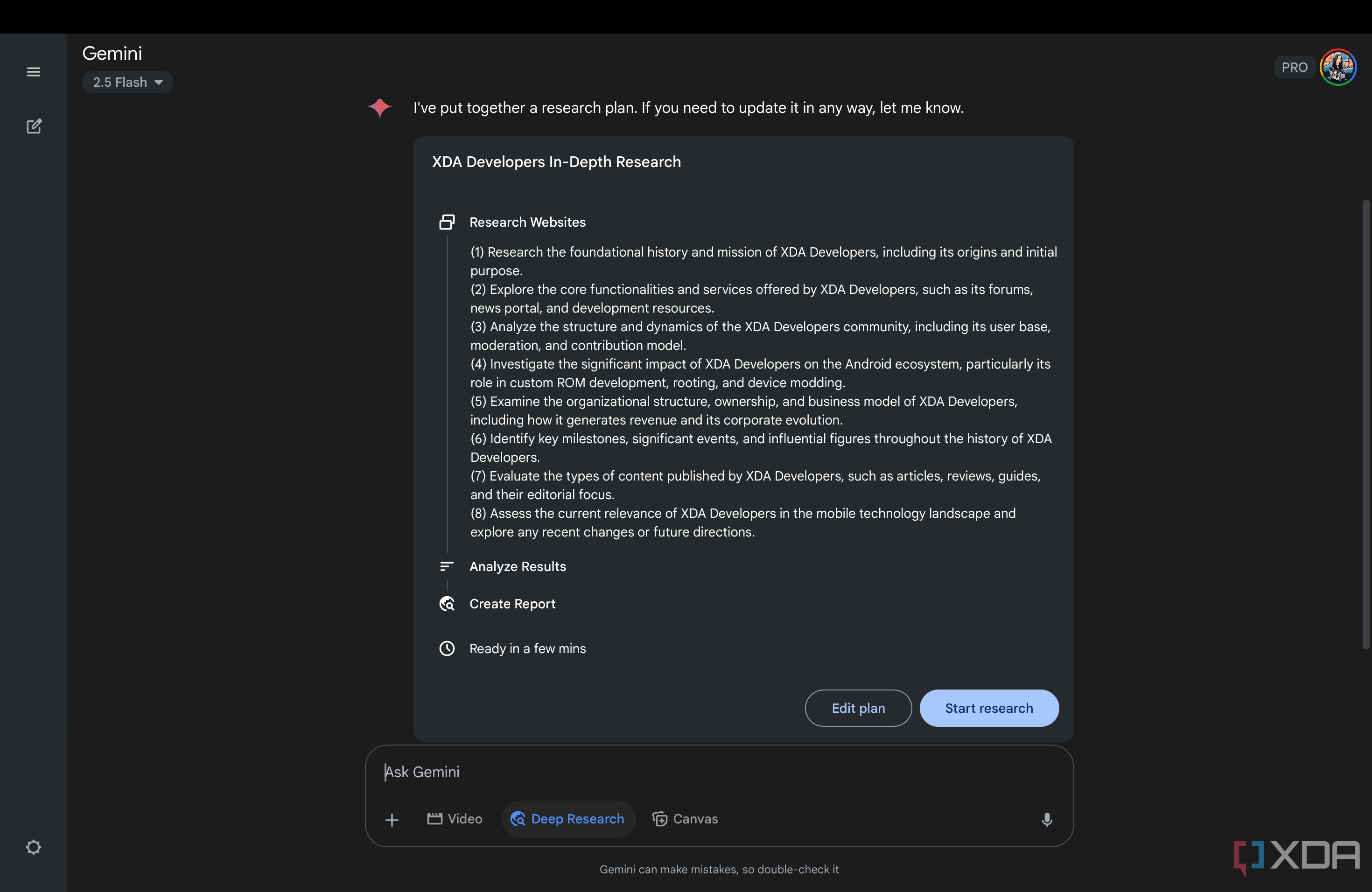 Gemini's Deep Research research plan 