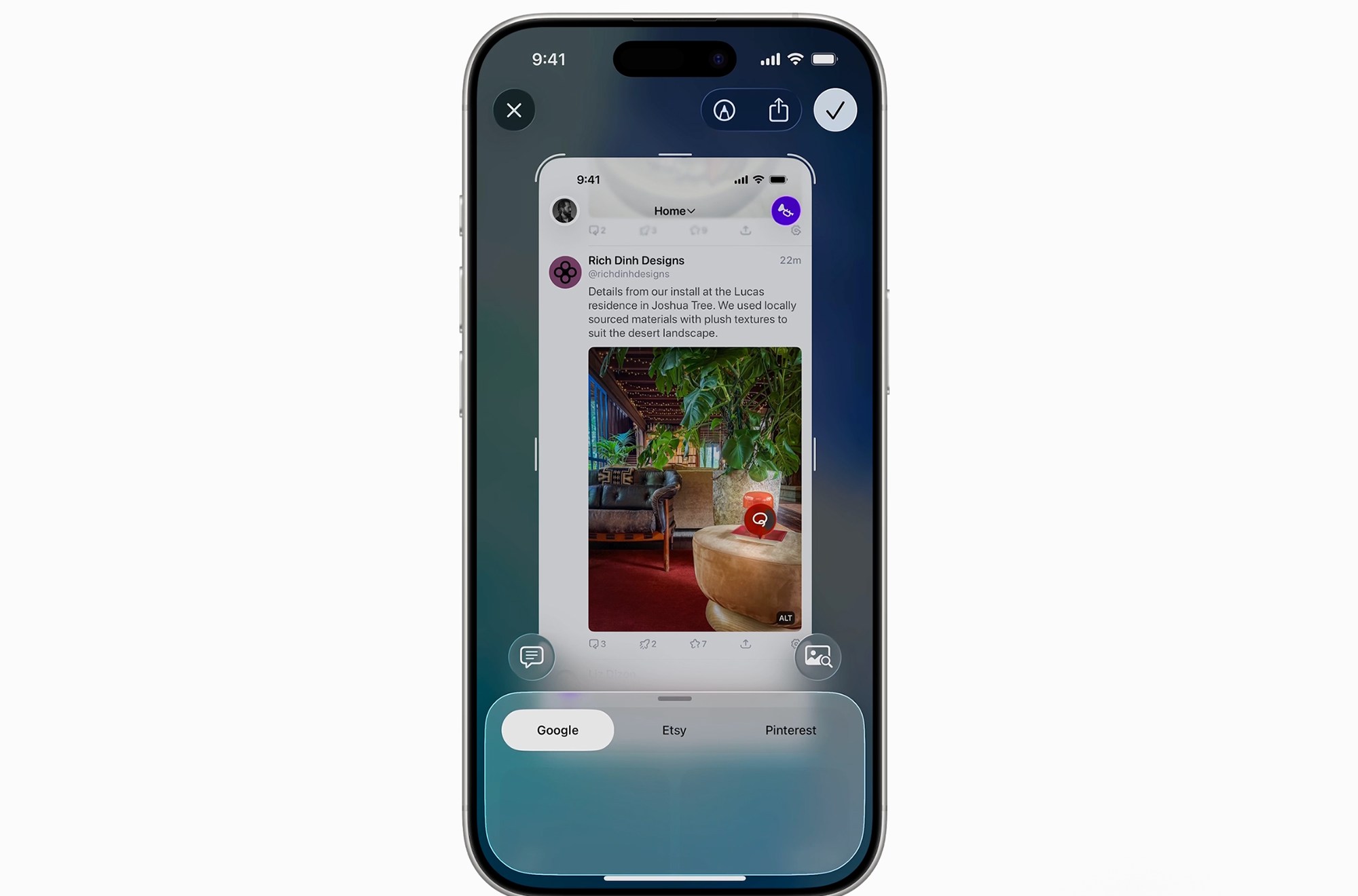 Screenshot of visual search options in iOS 26.
