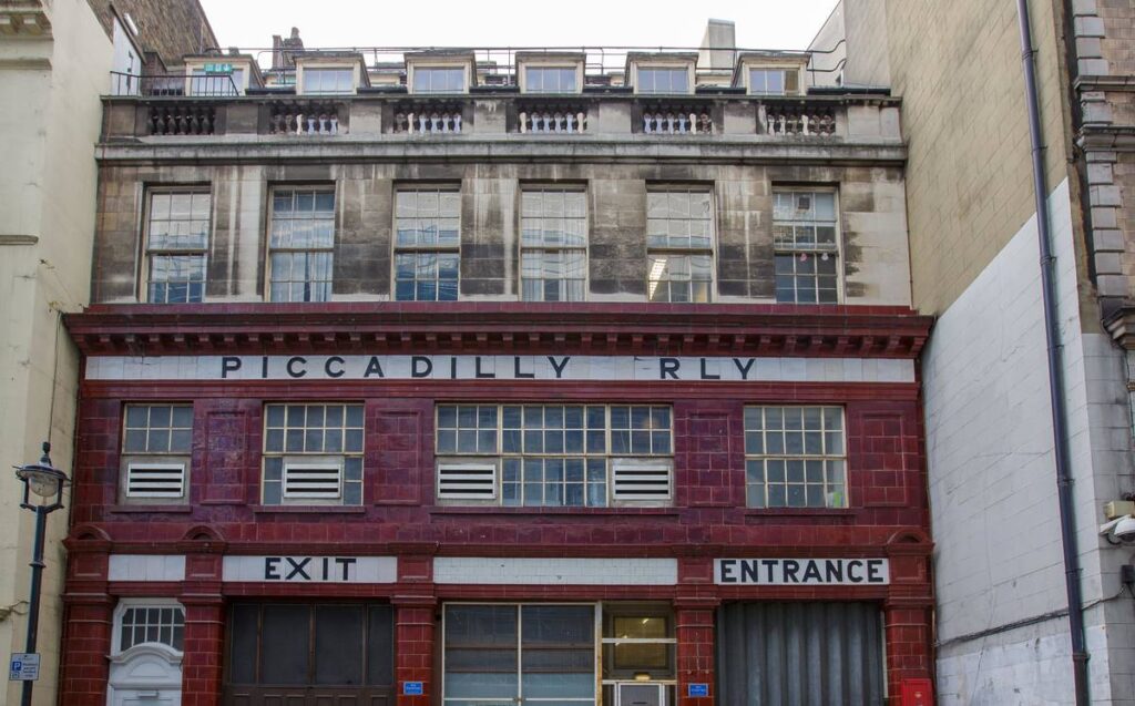 The front of the disused Aldwych station