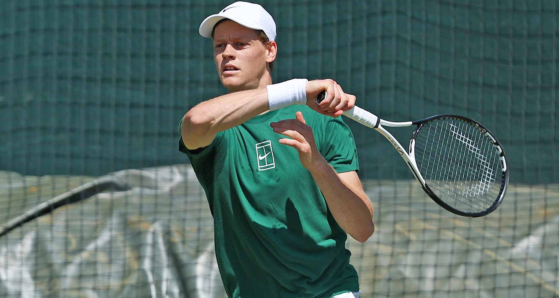 Jannik Sinner practises on Friday at Wimbledon.
