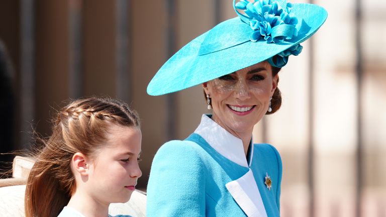 Princess Charlotte and the Princess of Wales ahead of the ceremony. Pic: PA