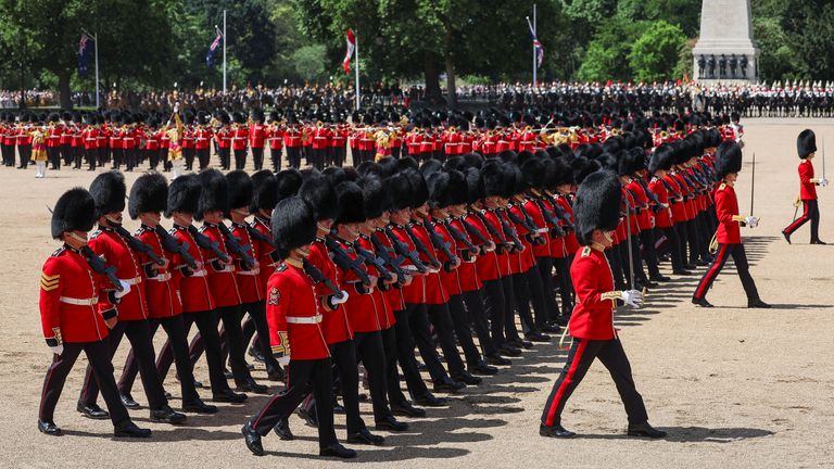 Members of the King's GuardTrooping the Colour. Pic: Reuters