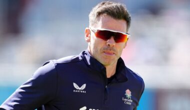 Lancashire's James Anderson warms up