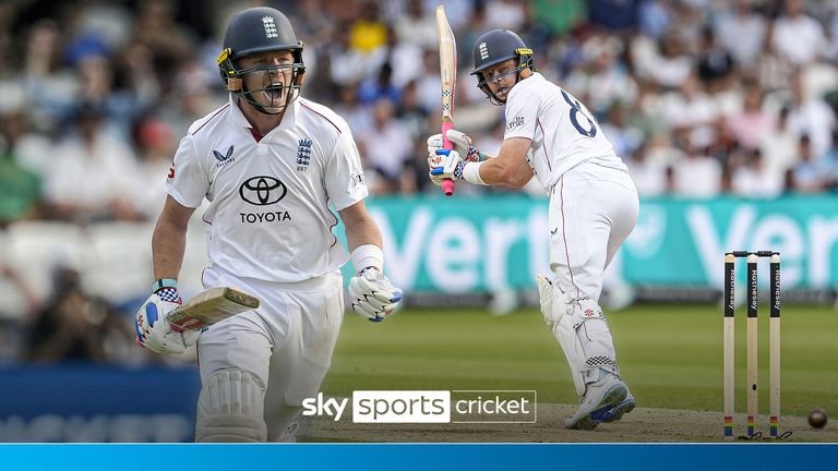 Ollie Pope celebrates reaching 100 against India