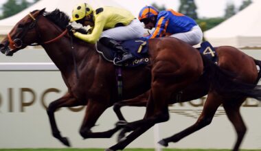 Rosallion, ridden by Sean Levey, on the way to winning the St James's Palace Stakes at Royal Ascot in 2024