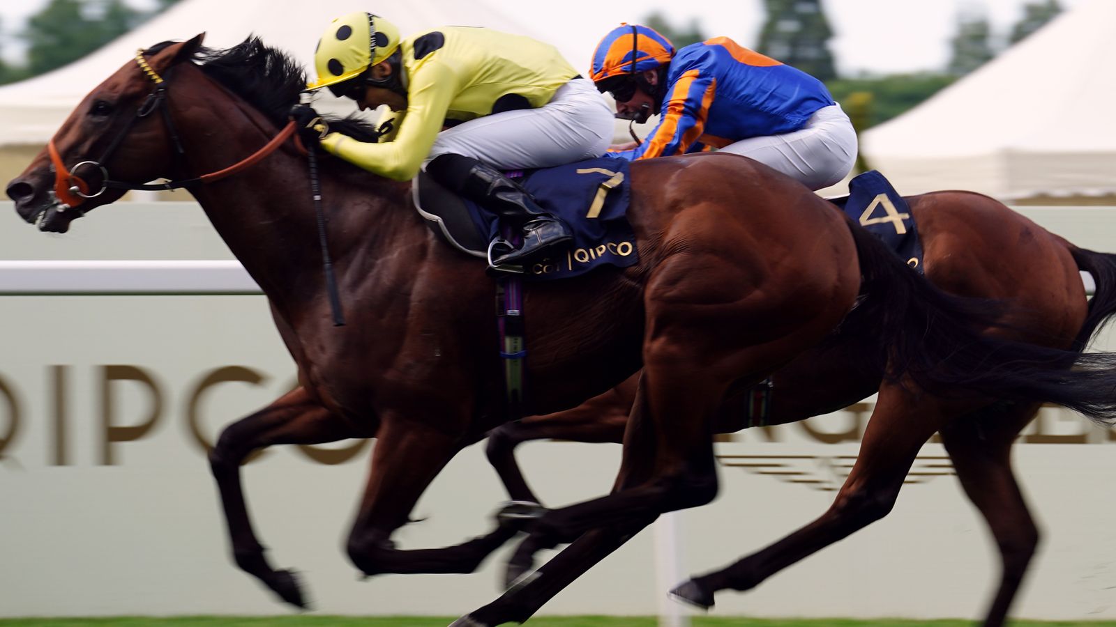 Rosallion, ridden by Sean Levey, on the way to winning the St James's Palace Stakes at Royal Ascot in 2024