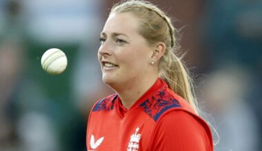 Sophie Ecclestone playing for England against New Zealand in a T20