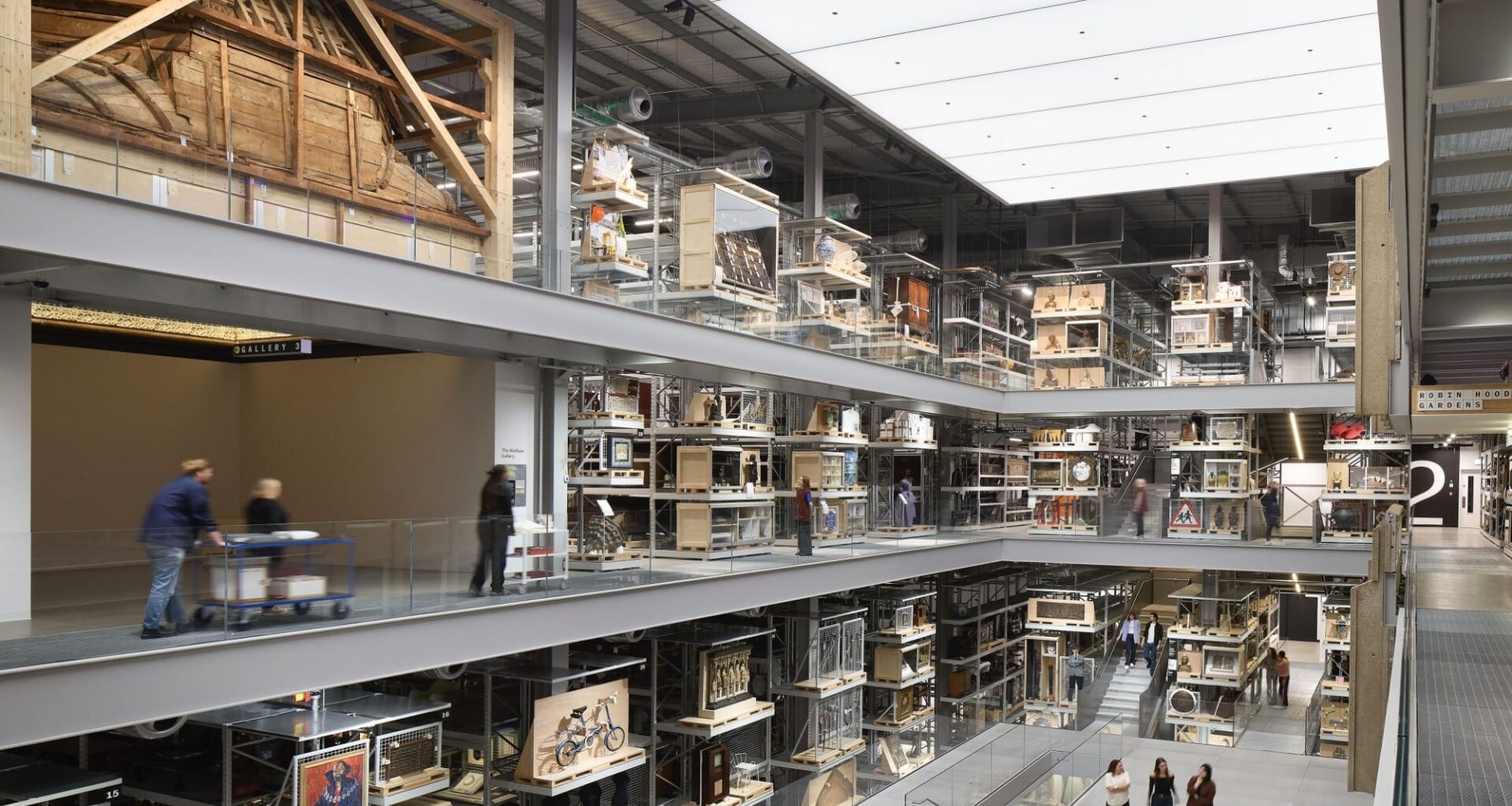 the interior of a contemporary museum collection storehouse