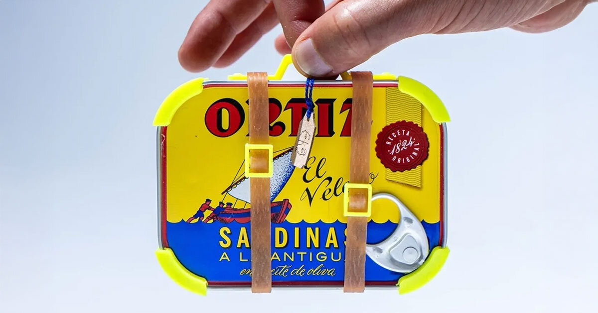 studio knob transforms iconic ortiz sardine cans into tiny suitcases